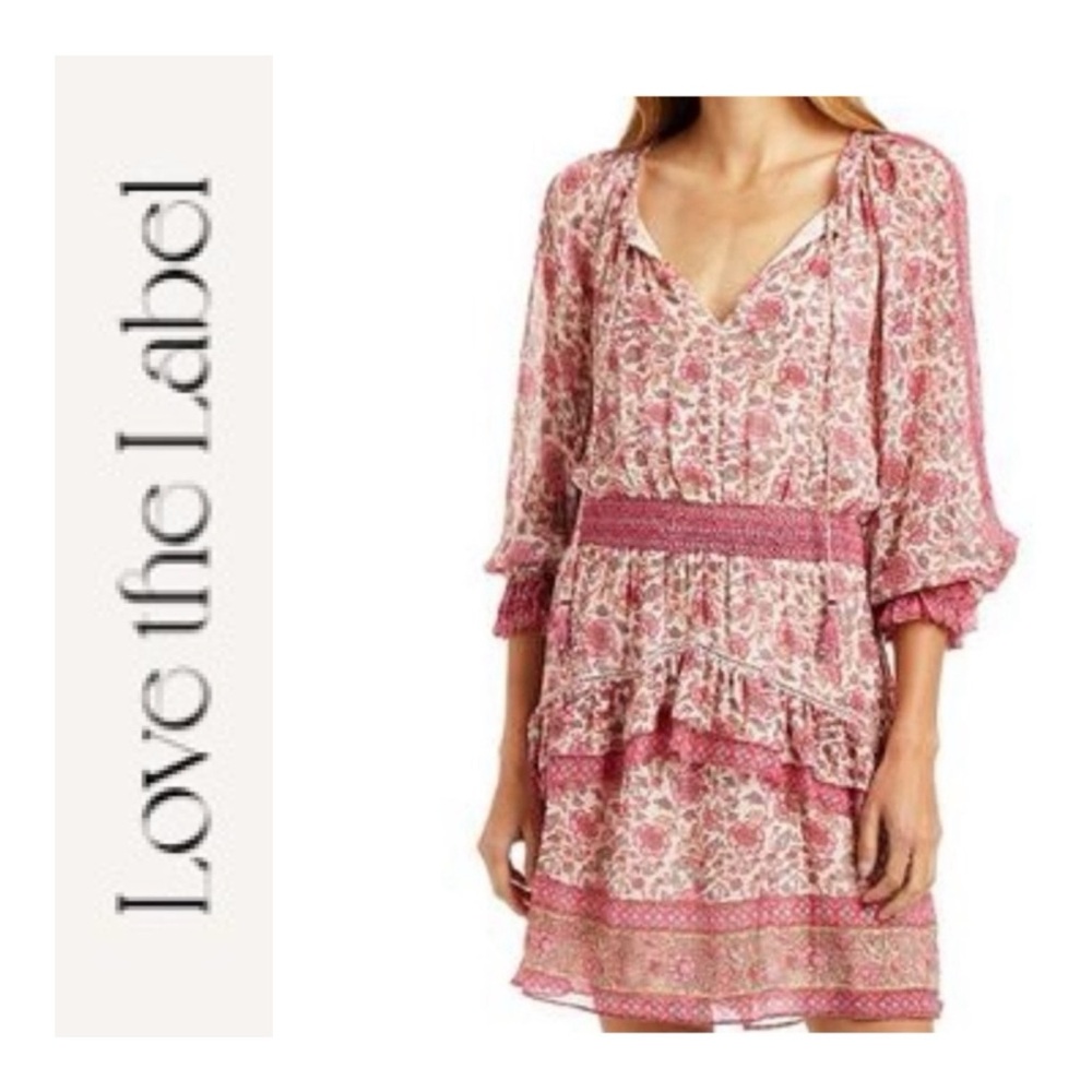 Love the Label Pink Floral Tiered Boho Dress